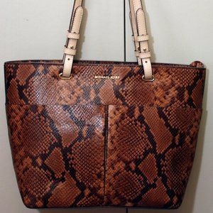 NEW Michael Kors Brown Snakeskin Embossed Medium Bedford Leather Shoulder Tote